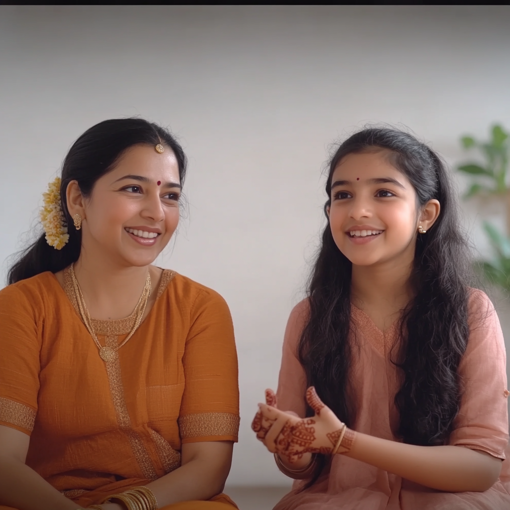 Happy Indian Mom and Daughter on Video Call