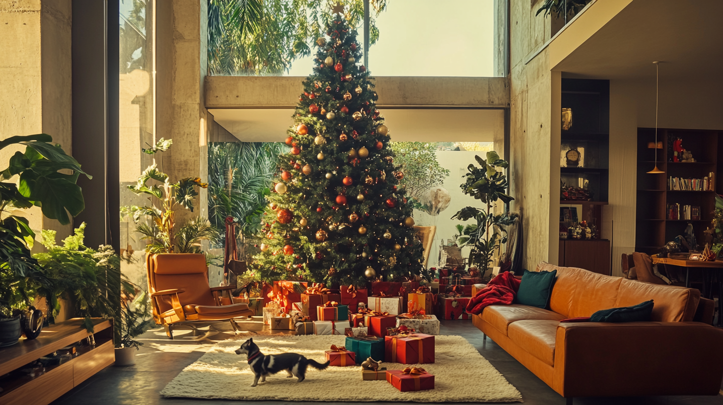 Happy Mexican Family Celebrating Christmas with Pets