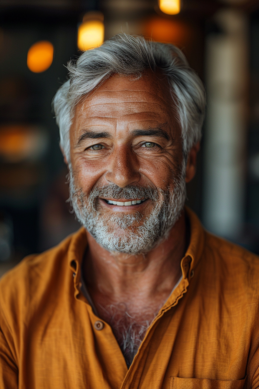 Happy Middle-Aged Man Smiling in Modern Attire