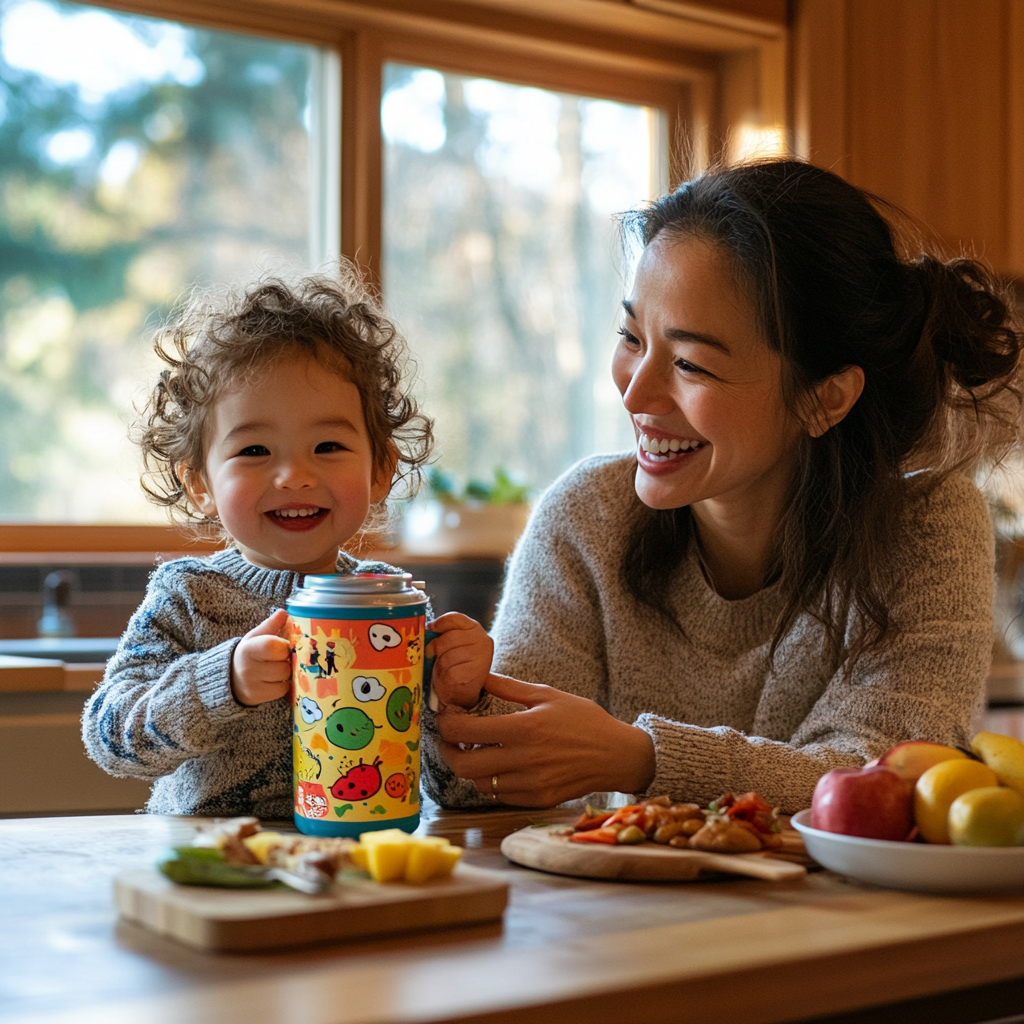 Happy Mother and Child Enjoy Morning Breakfast Together