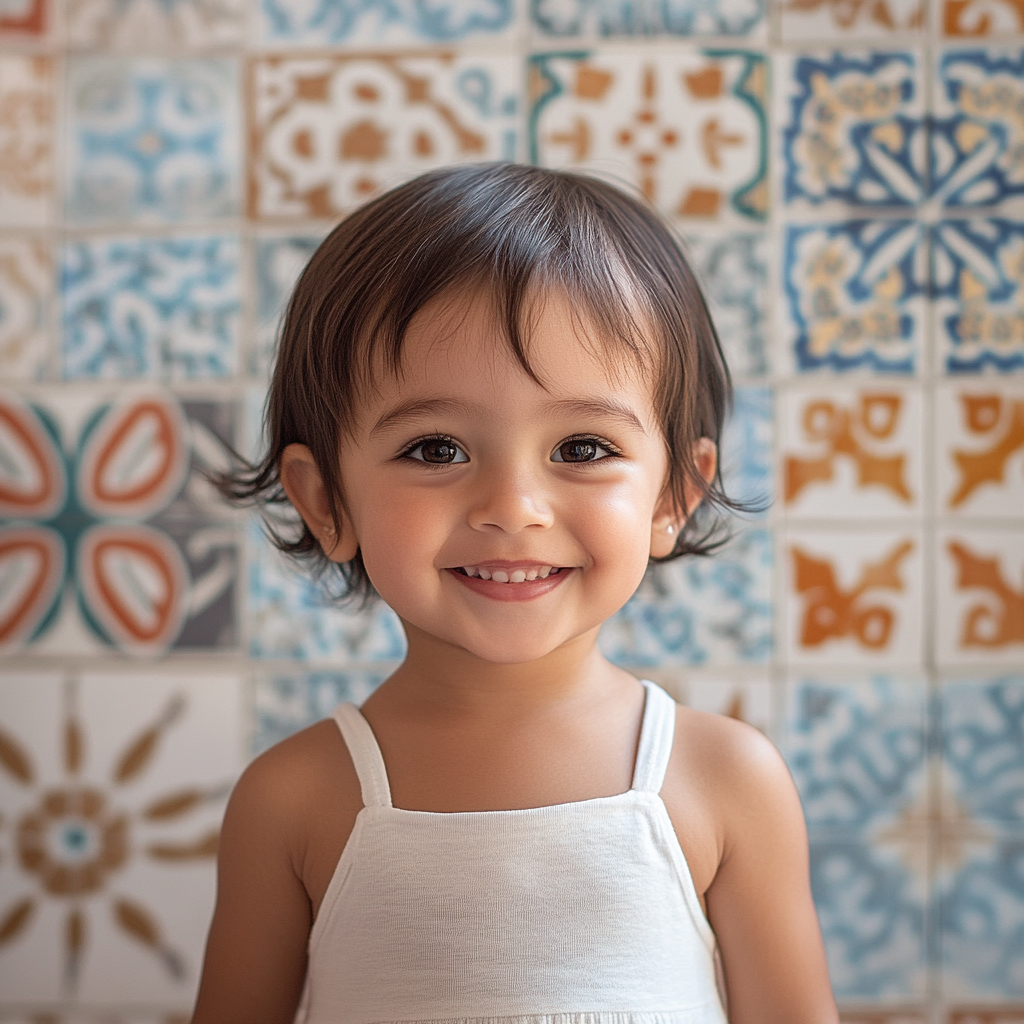 Happy Toddler's Bright Smile in Bathroom