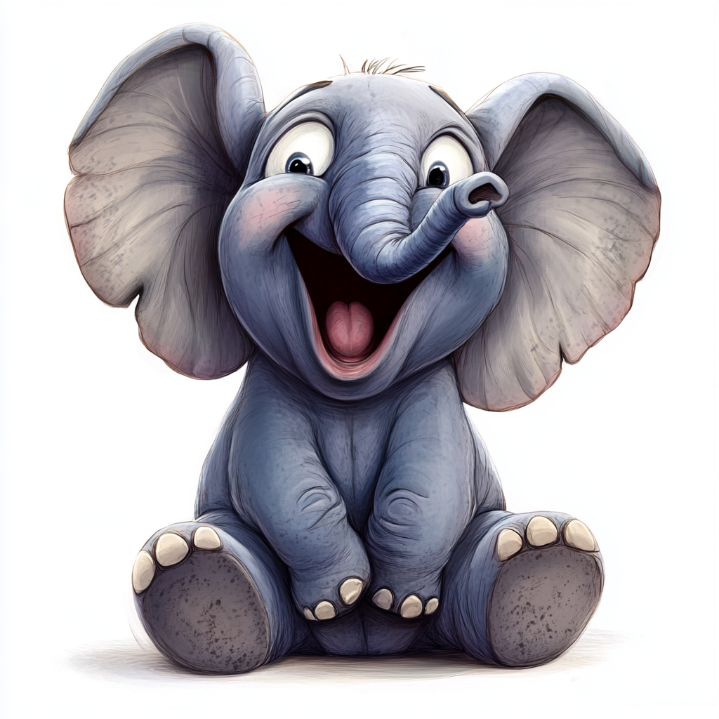 Happy cartoon elephant with big ears and tusks