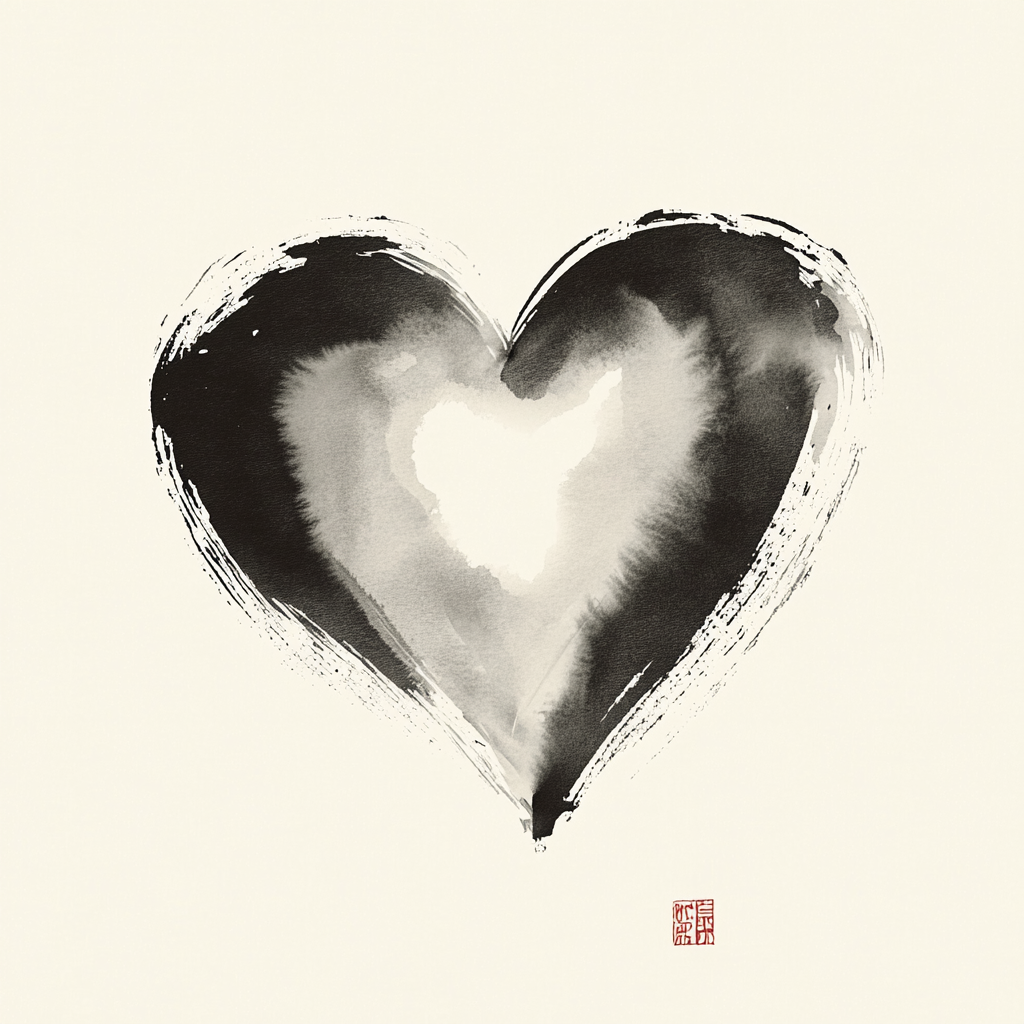 Heart drawn in minimalist style with brush stroke.