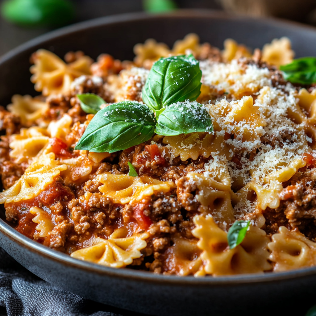 Hearty Italian Pasta with Meat Sauce and Parmesan