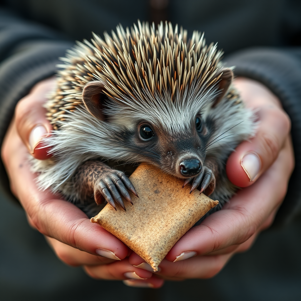 Hedgehog holding parcel.