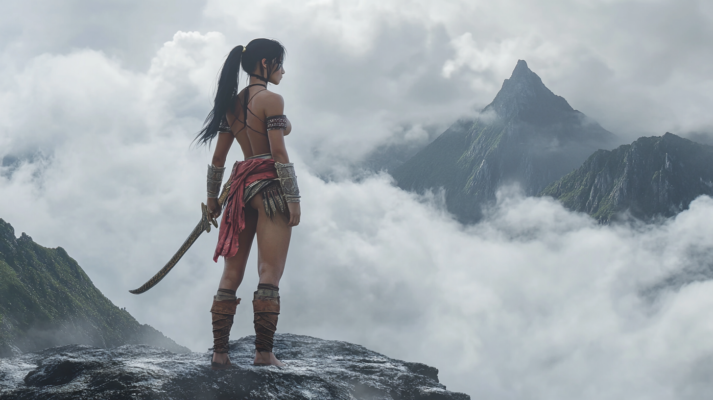 Heroic Asian Woman in Classic Barbarian Outfit