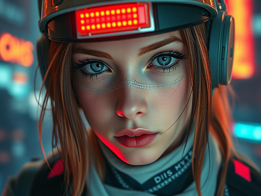 High detail face of Cyberpunk ghostrunner girl, Dis Pro.