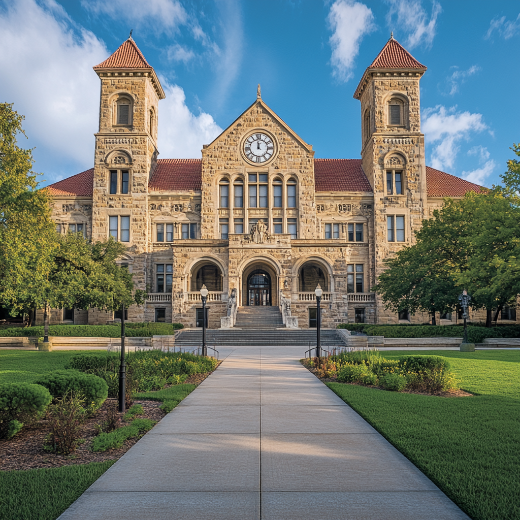 Historic university campus with grand architecture and elegant surroundings.