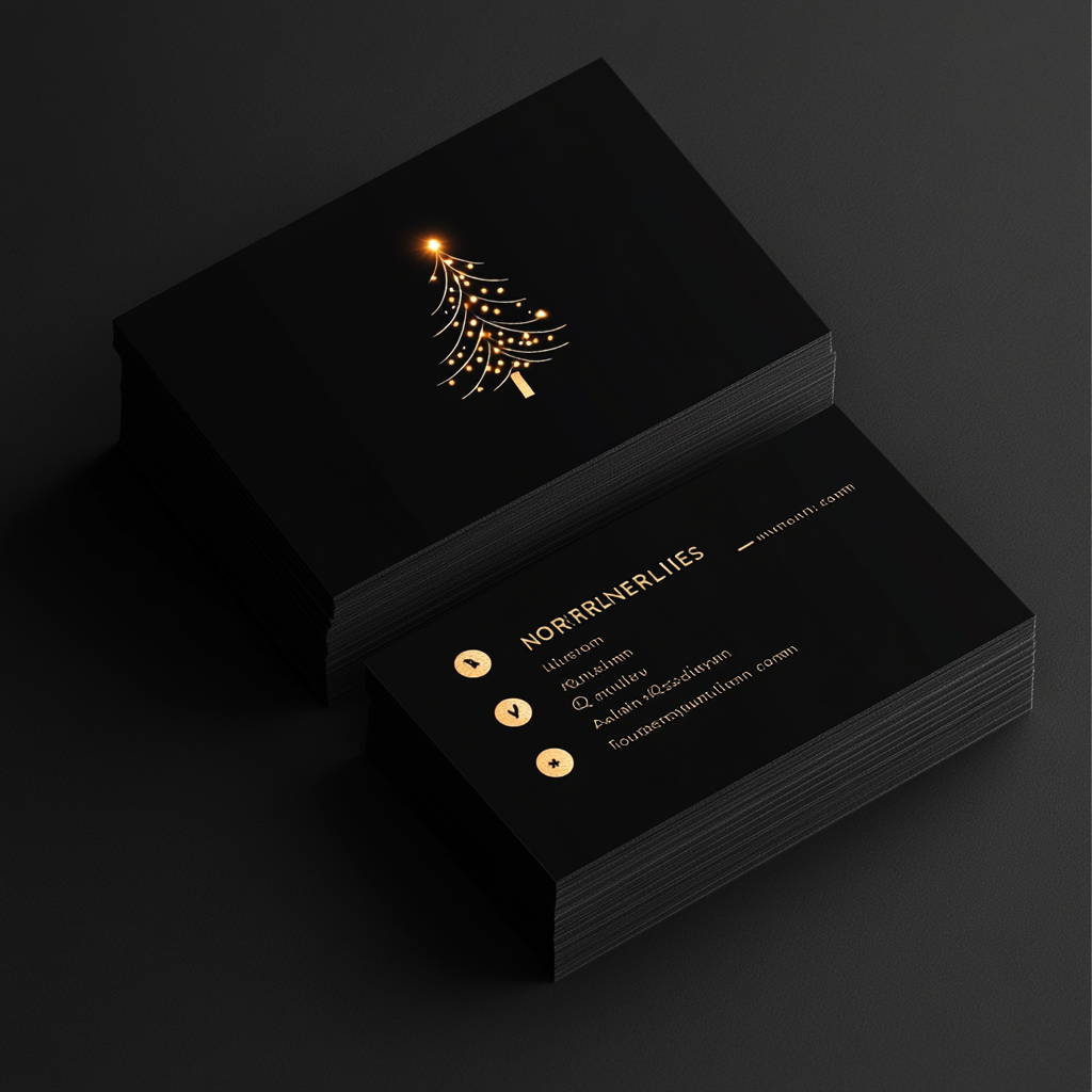 Holiday lighting company card with festive design