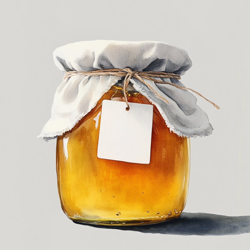 Homemade honey jar with intricate watercolor details