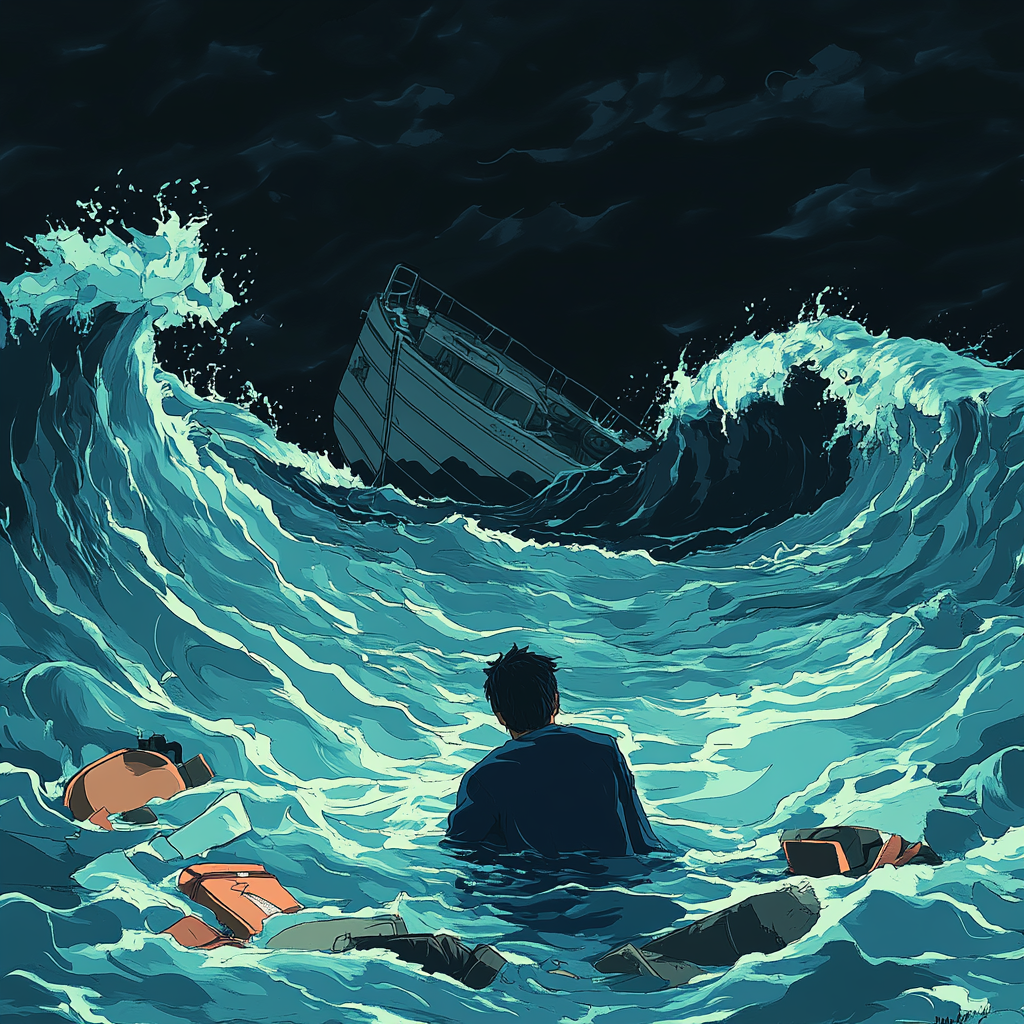 Hopeless Survivor Amidst Ocean Disaster