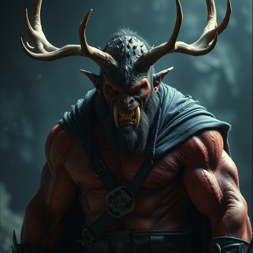 Hulking Inhuman Warlock With Antlers - Dark Fantasy