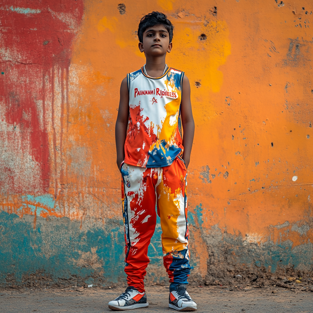 Hyper realistic photo: South Indian boy in kabaddi jersey