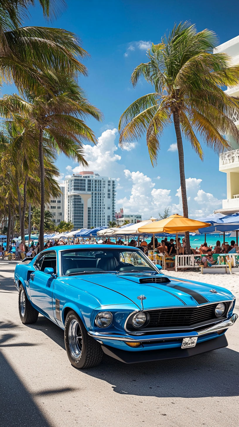 Iconic 1969 Boss Mustang in Miami Beach scene