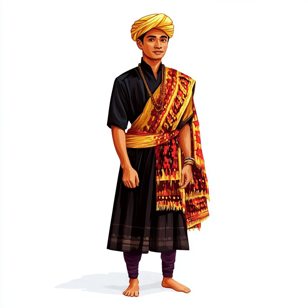 Illustration of Khasi Tribe Young Man in Traditional Dress