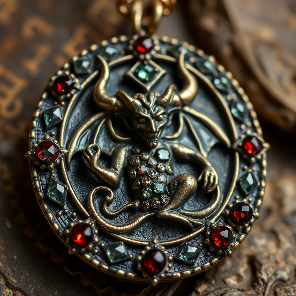 Image of jewelled amulet depicting the devil.