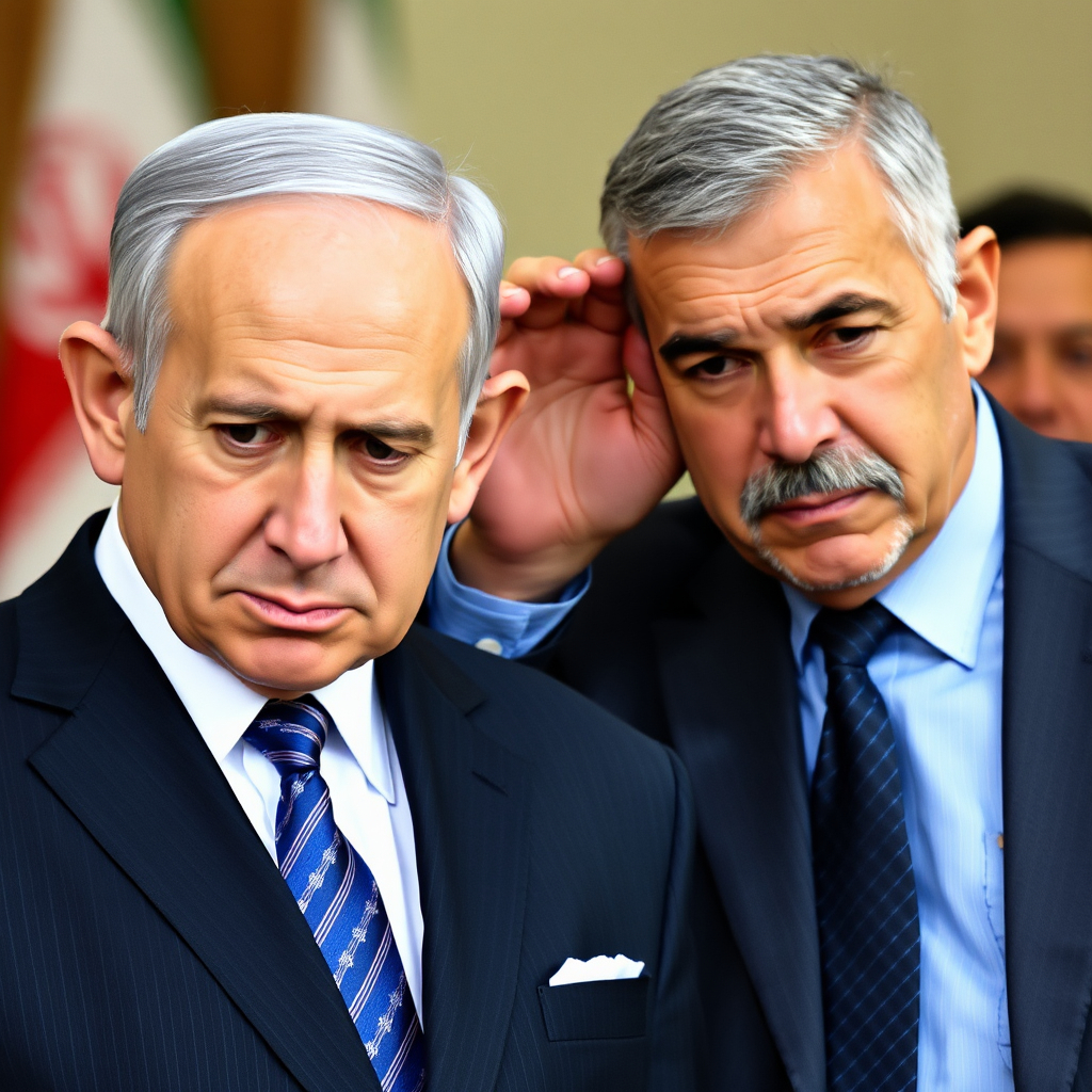 Image: Netanyahu sad as Iranian military twists ear.