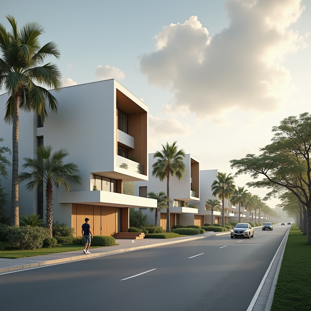 Indian Afternoon with Coconut Trees and Road Scene