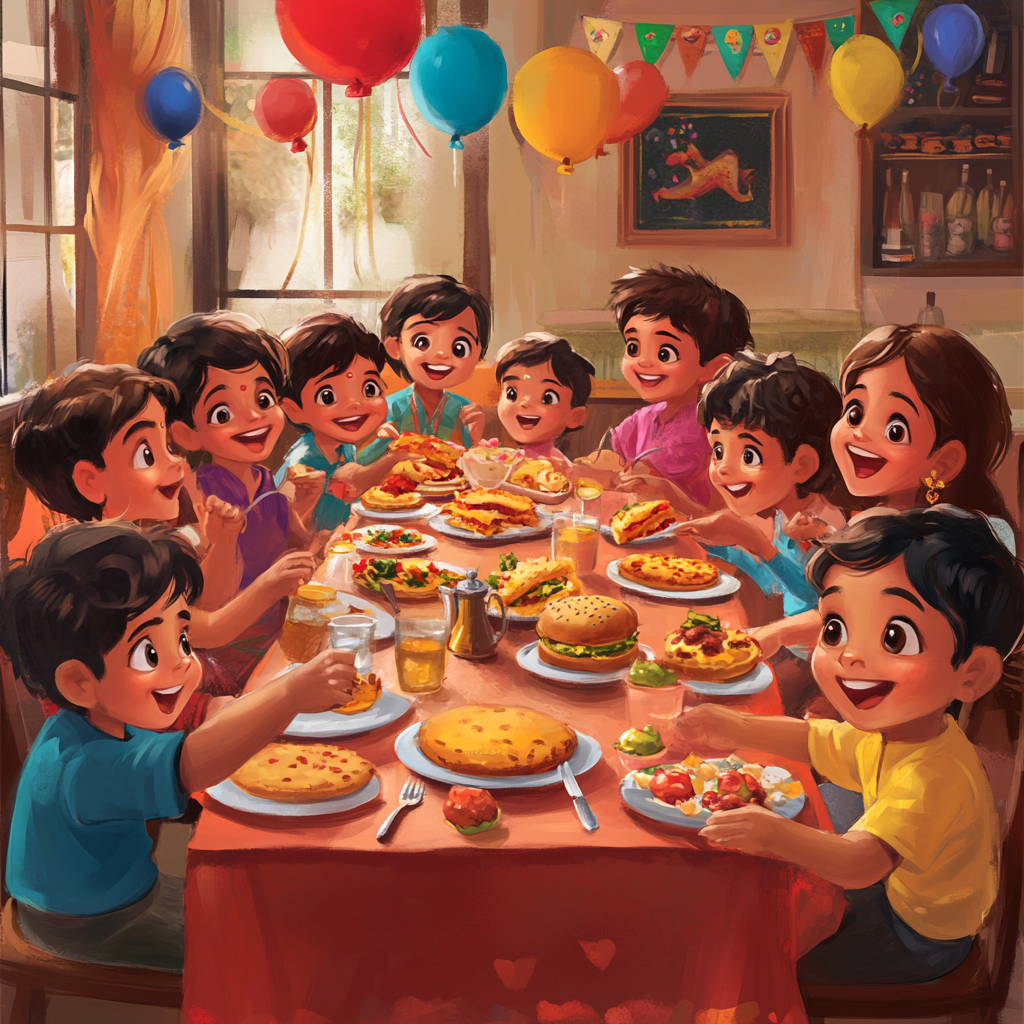 Indian Children Celebrating Children's Day at a Restaurant