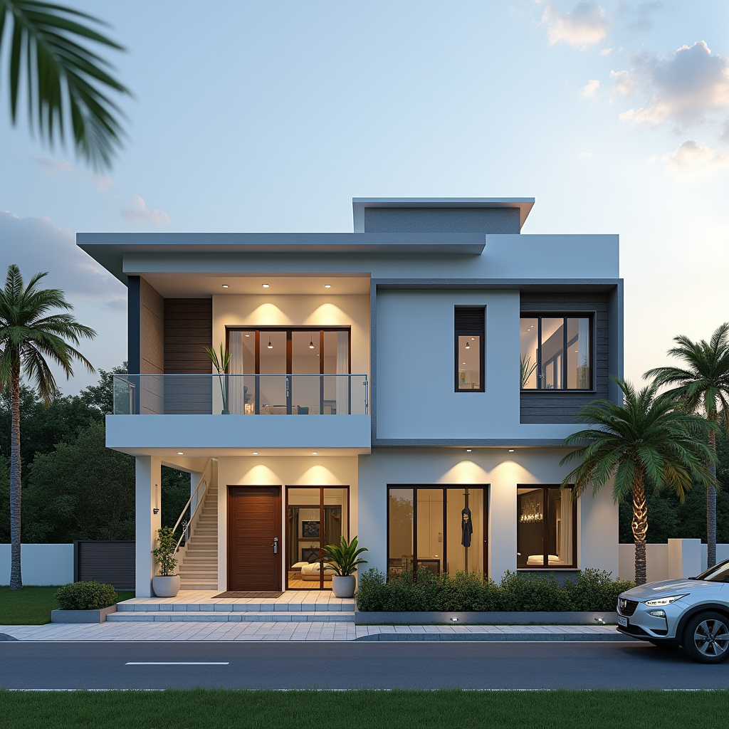 Indian Modern Elevation with Afternoon Ambiance