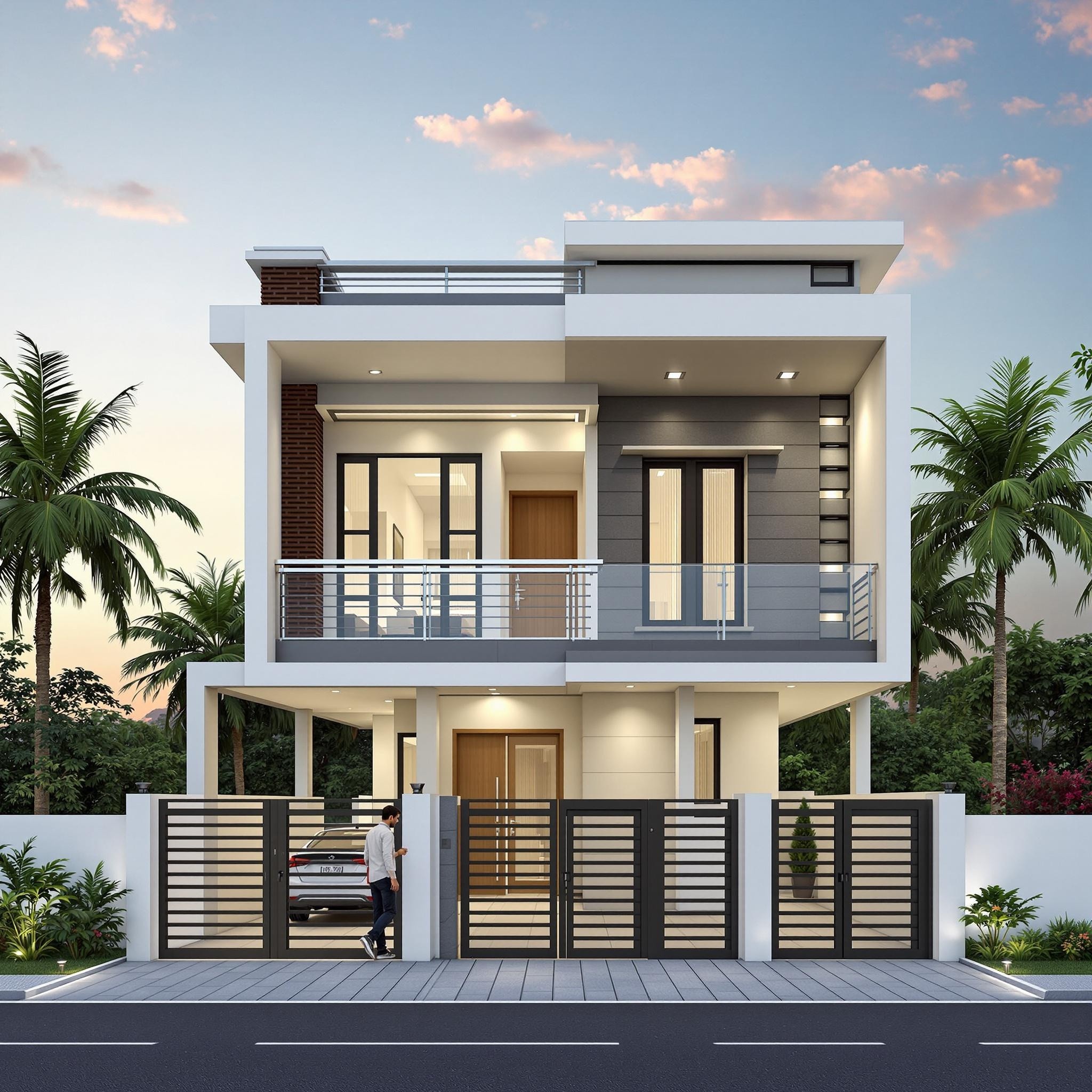 Indian Modern House Elevation with Scenic Afternoon