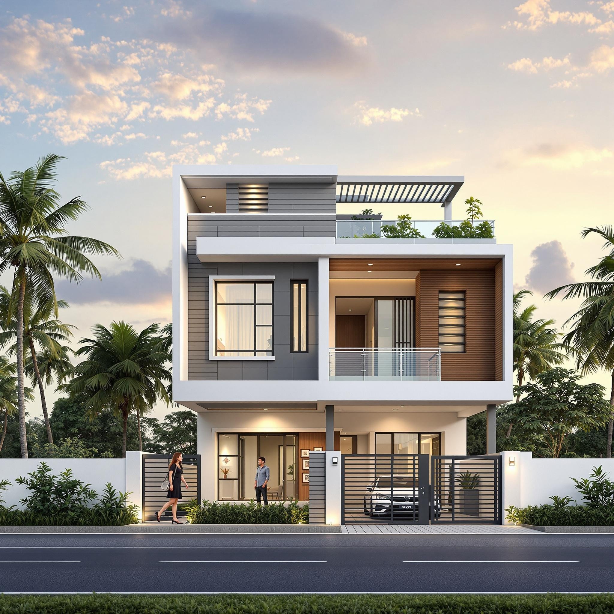 Indian Modern House with Afternoon Scenery