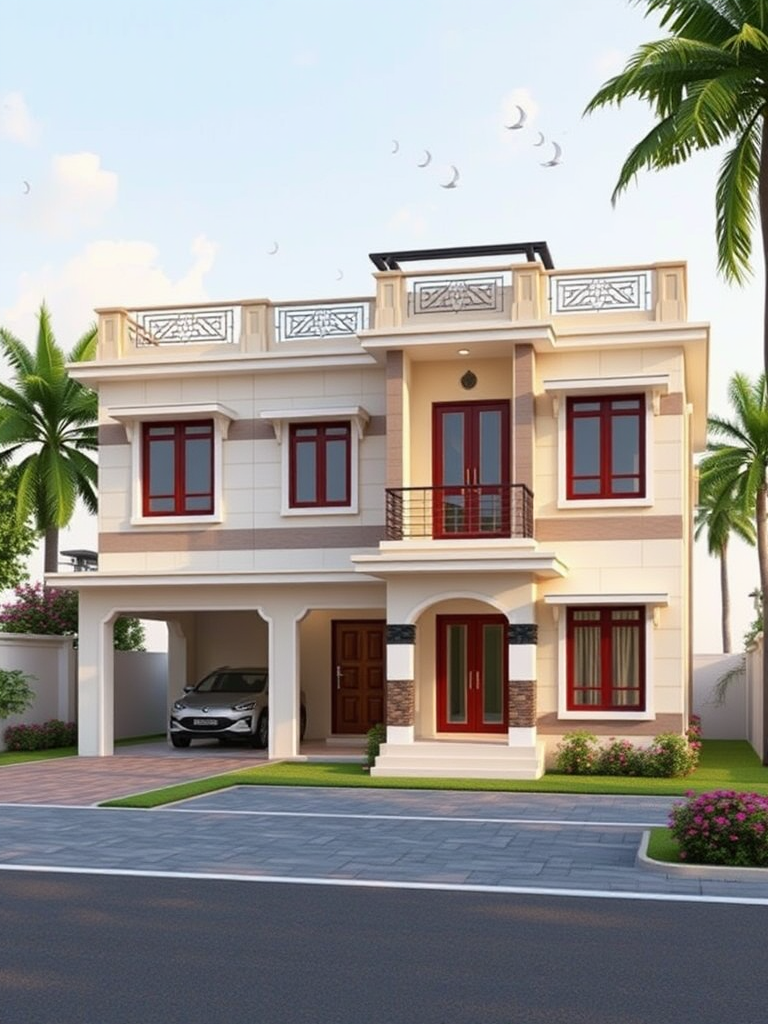 Indian Style Ground Floor Elevation and Plan