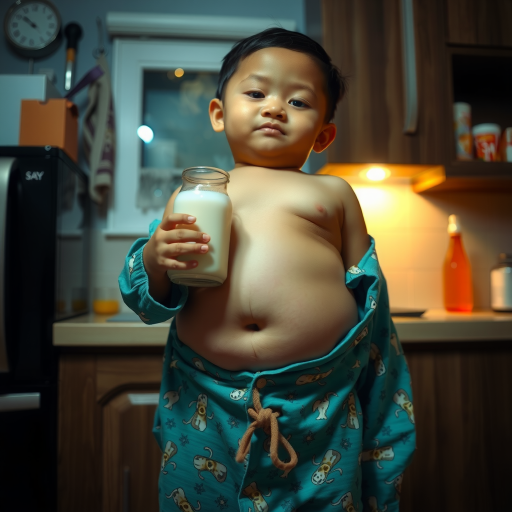 Indonesian Boy Drinking Weight Gain Milk at Night