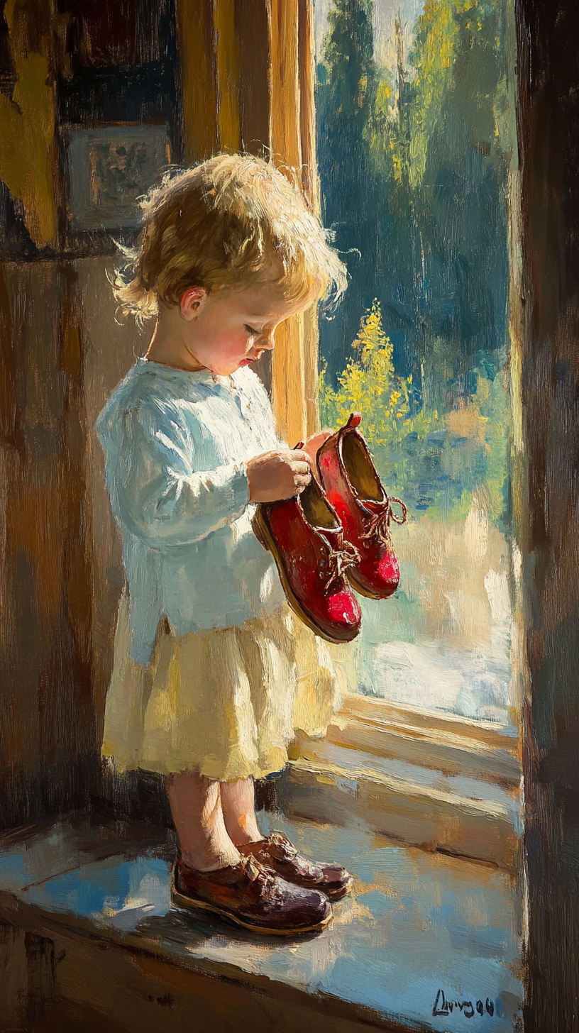 Inheriting handmade shoes: a child's curious delight