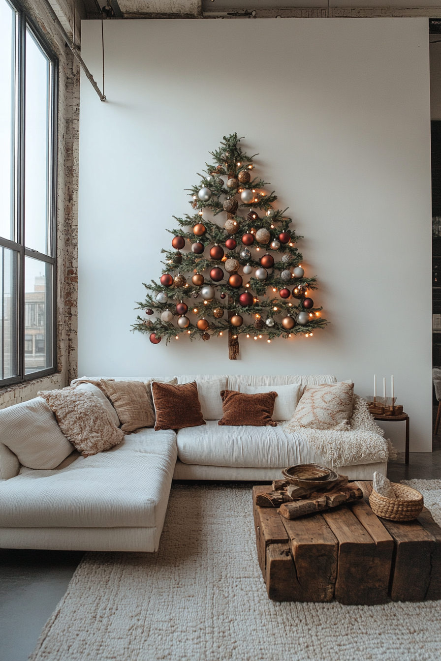 Innovative Christmas Tree Installation in Modern Living Room