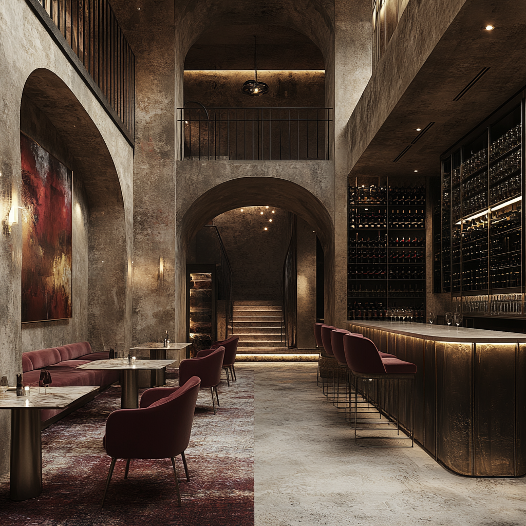 Interior design concept for high end art gallery/wine bar