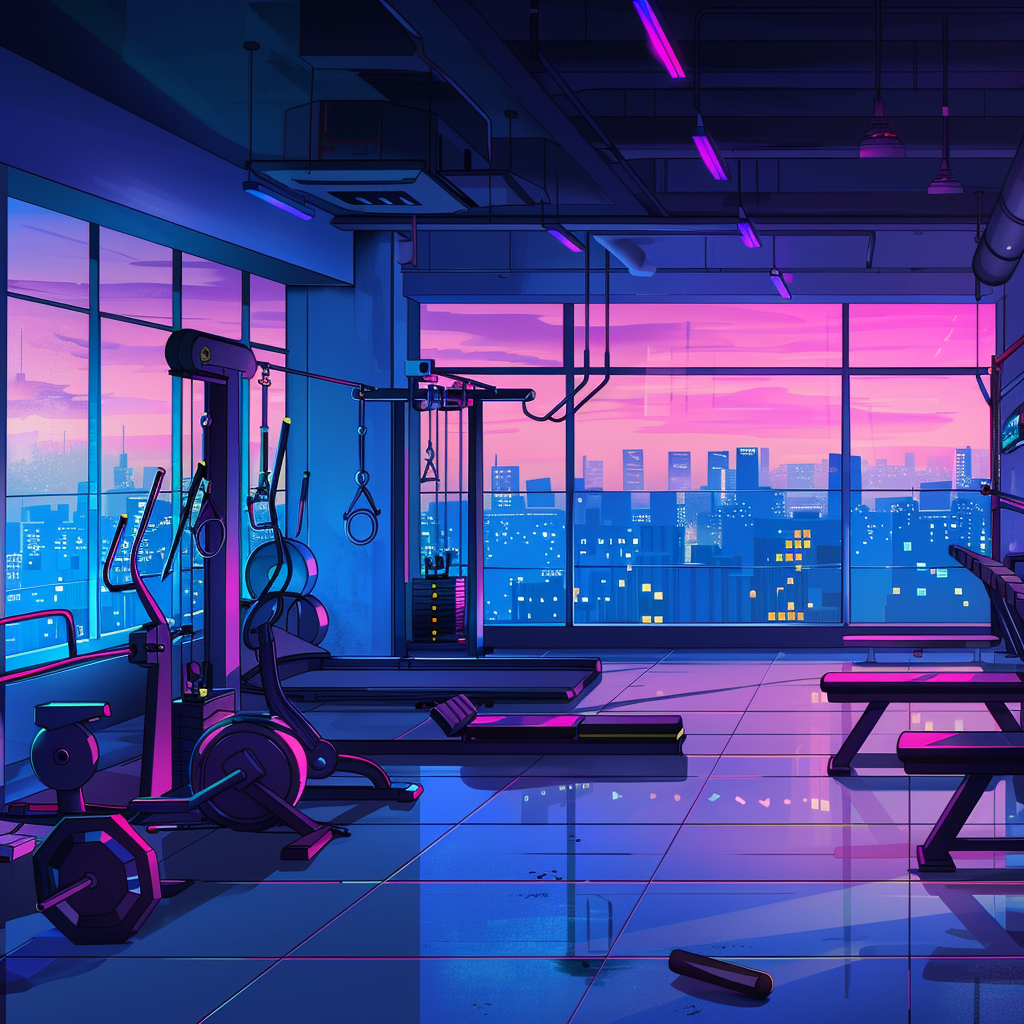 Interior of Spacious Gym with Neon Lights