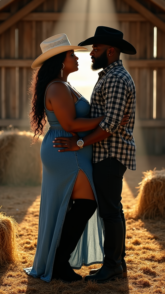 Intimate Cowboy Couple in Rustic Barn Setting