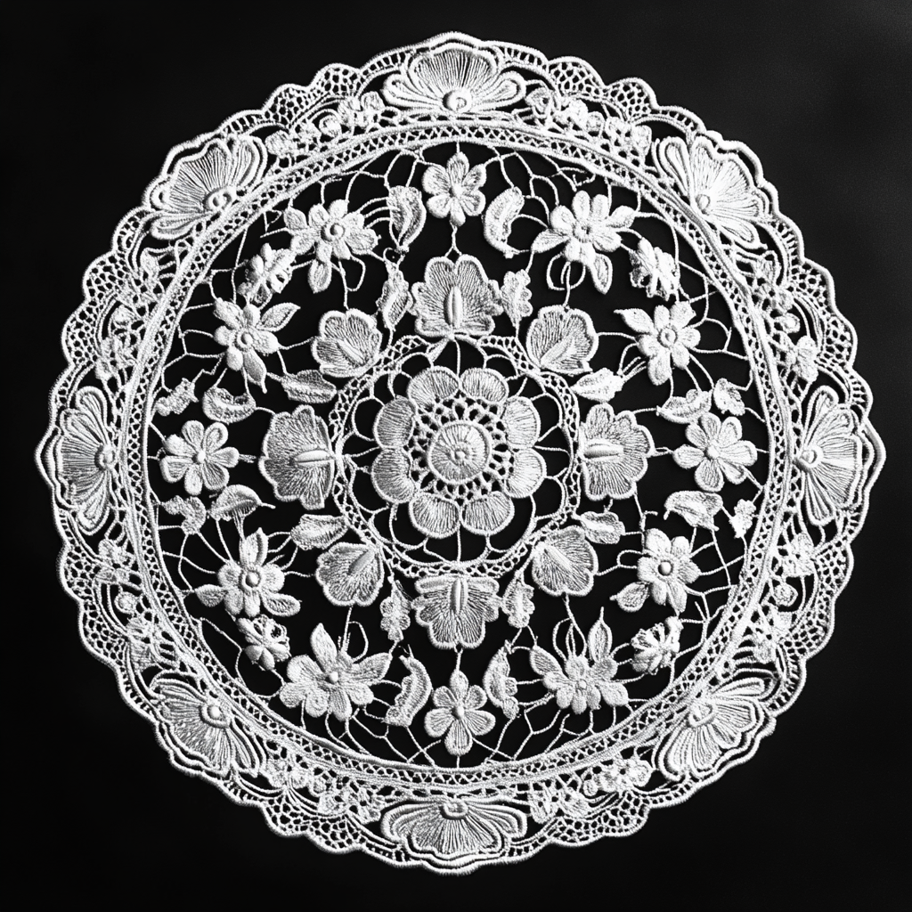 Intricate Vintage Lace Doily on Black Background