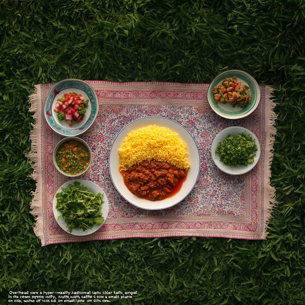 Iranian Lunch Table Set on Traditional Cloth