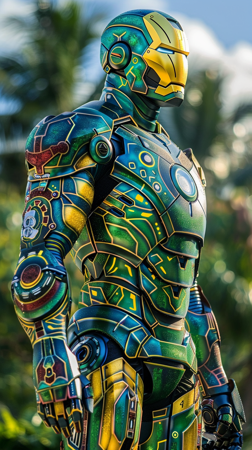 Iron Man's Brazilian-inspired armor with bold colors.