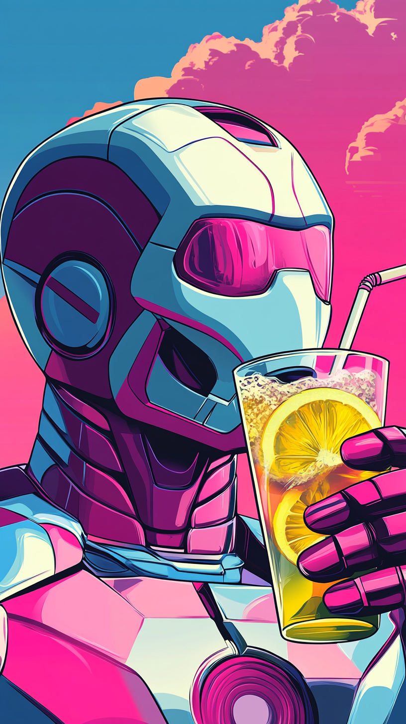 Iron Man Drinking Lemonade in Pop Art Style