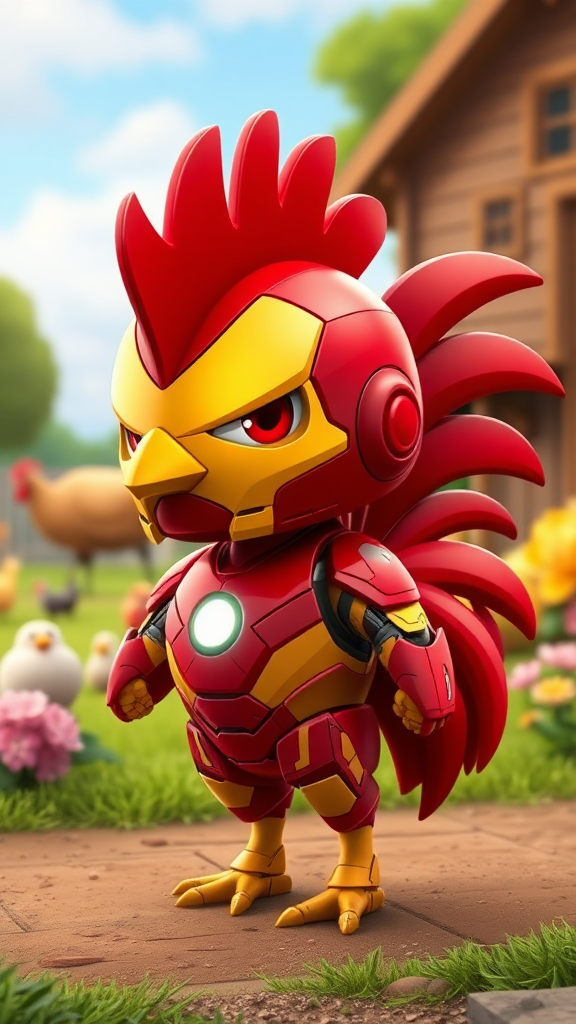 Iron Man Rooster Protects Farm with Arc Reactor