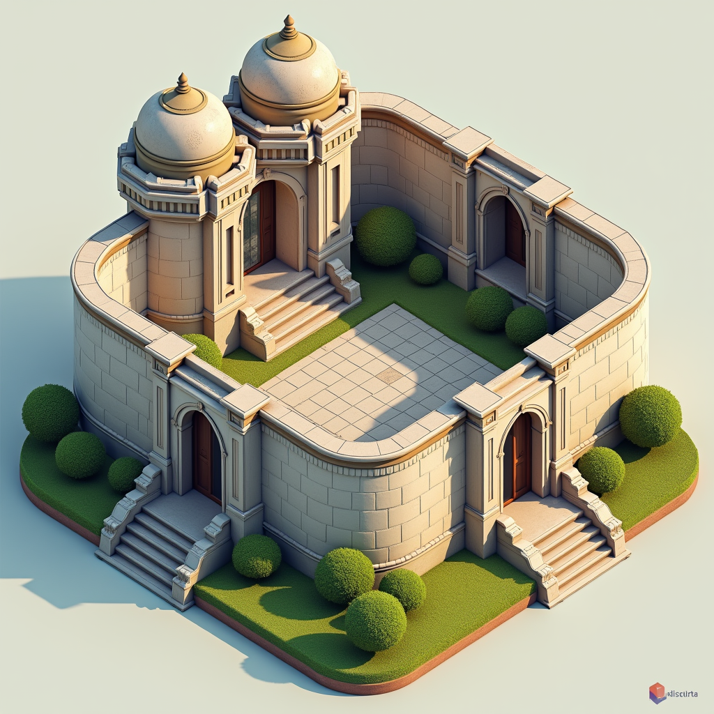 Isometric Mausoleum Buildings in Fortnight Style