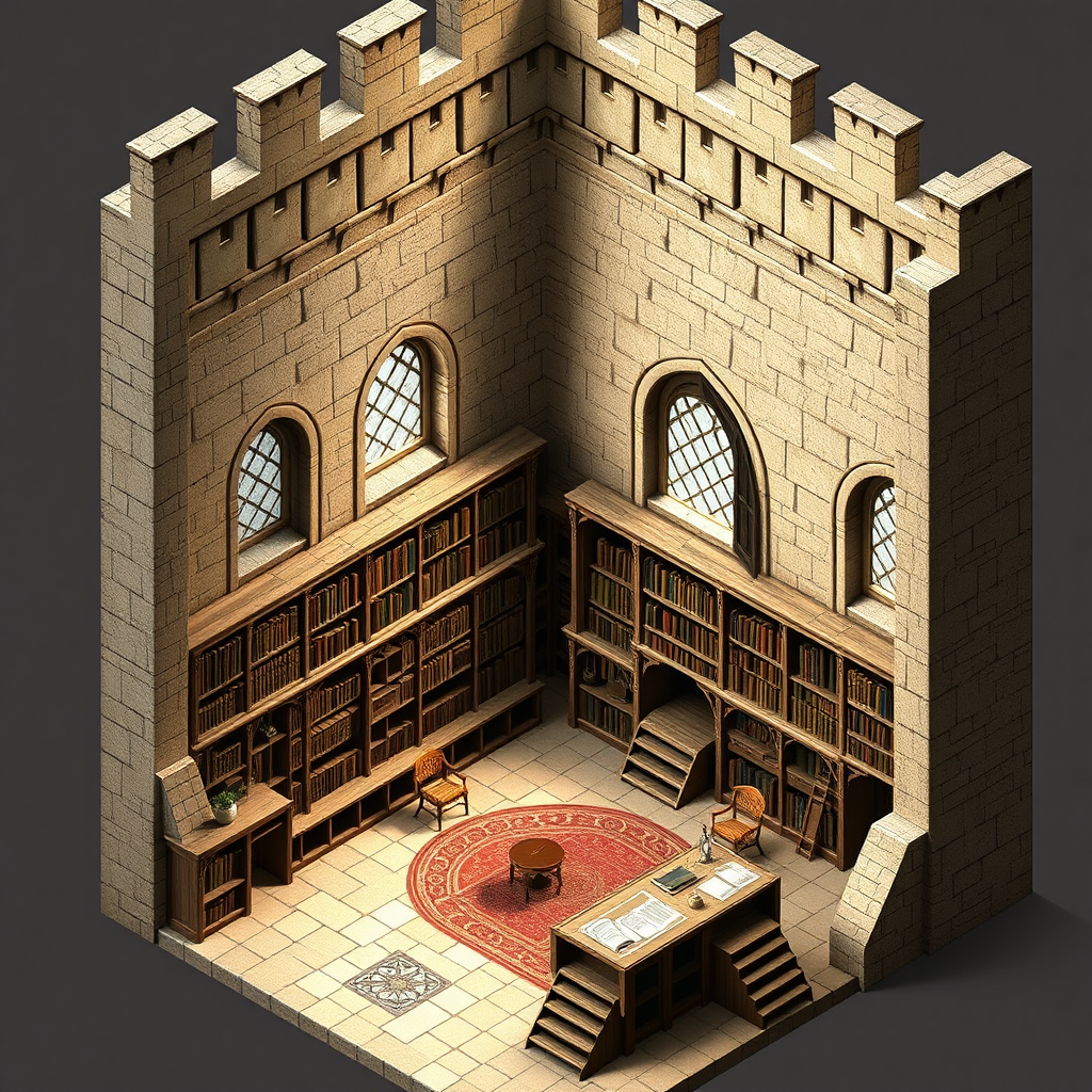 Isometric View of a Small Medieval Library