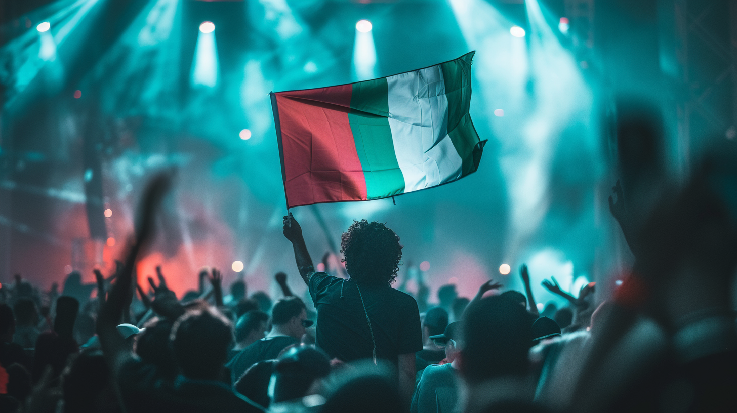 Italian flag held high in techno festival crowd