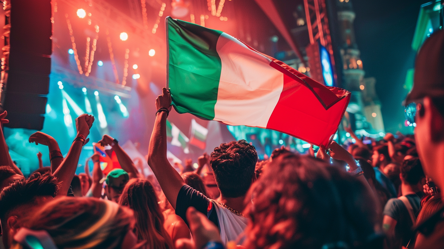 Italian flag raised high at a music festival