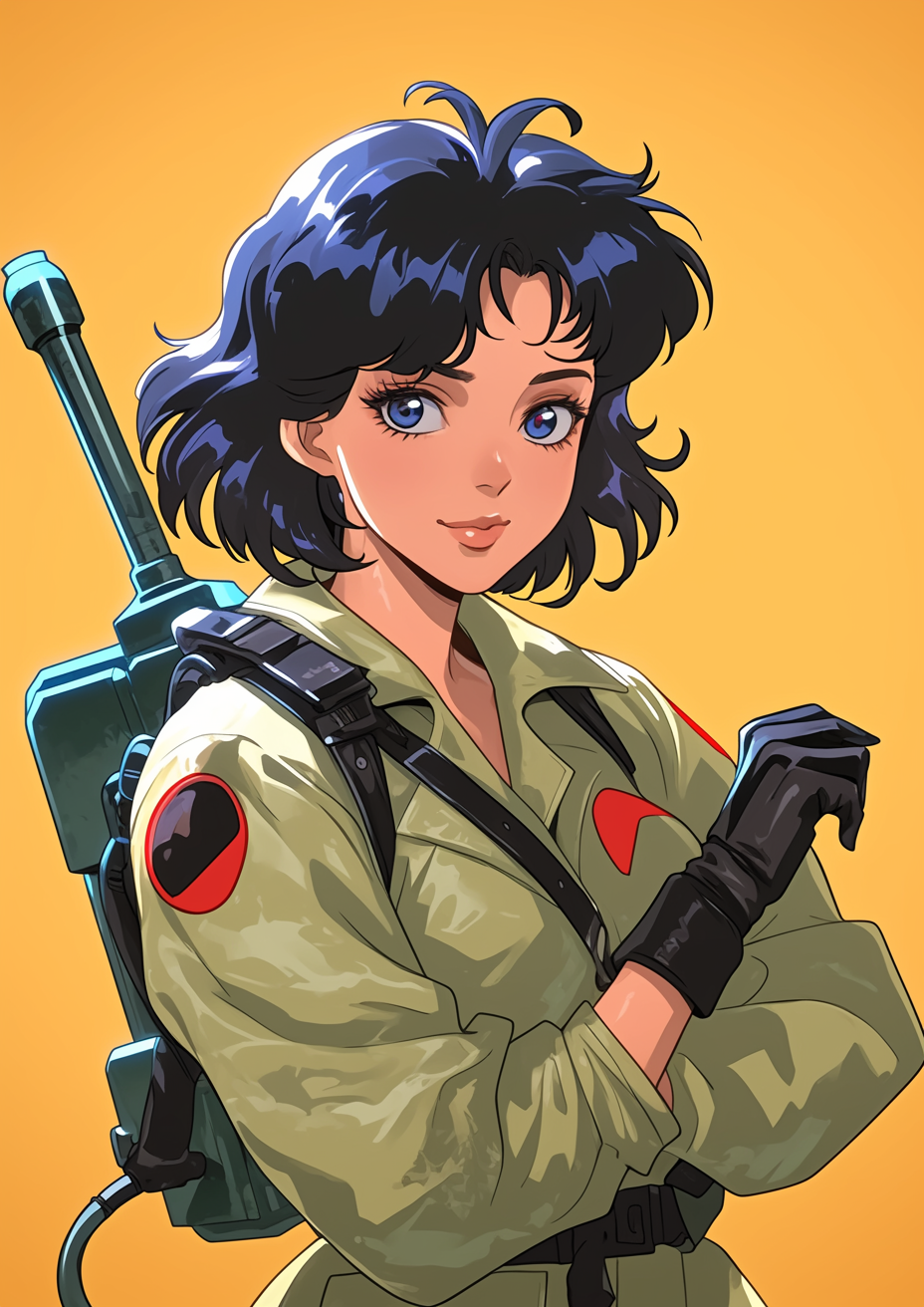 Japanese Woman in Ghostbusters Uniform Cartoon Portrait