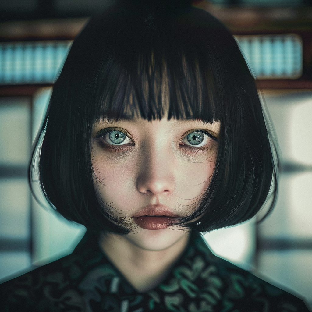 Japanese anime character with big eyes and black hair