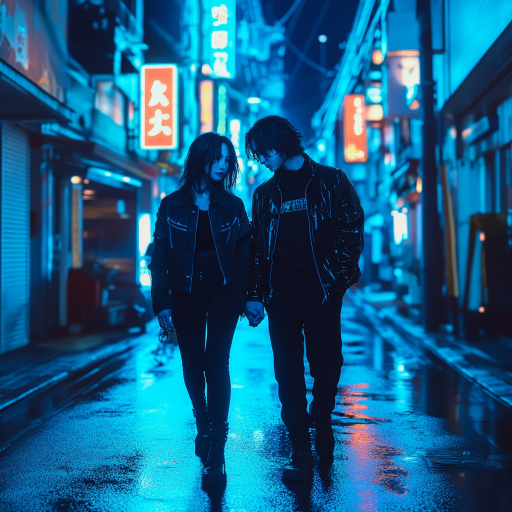 Japanese girl and European boy holding hands