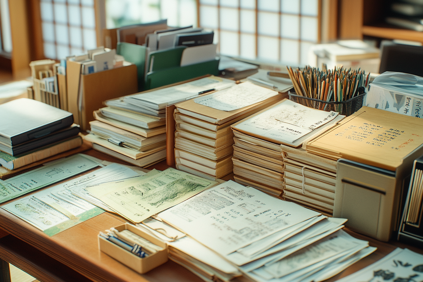 Japanese household's organized financial documents.