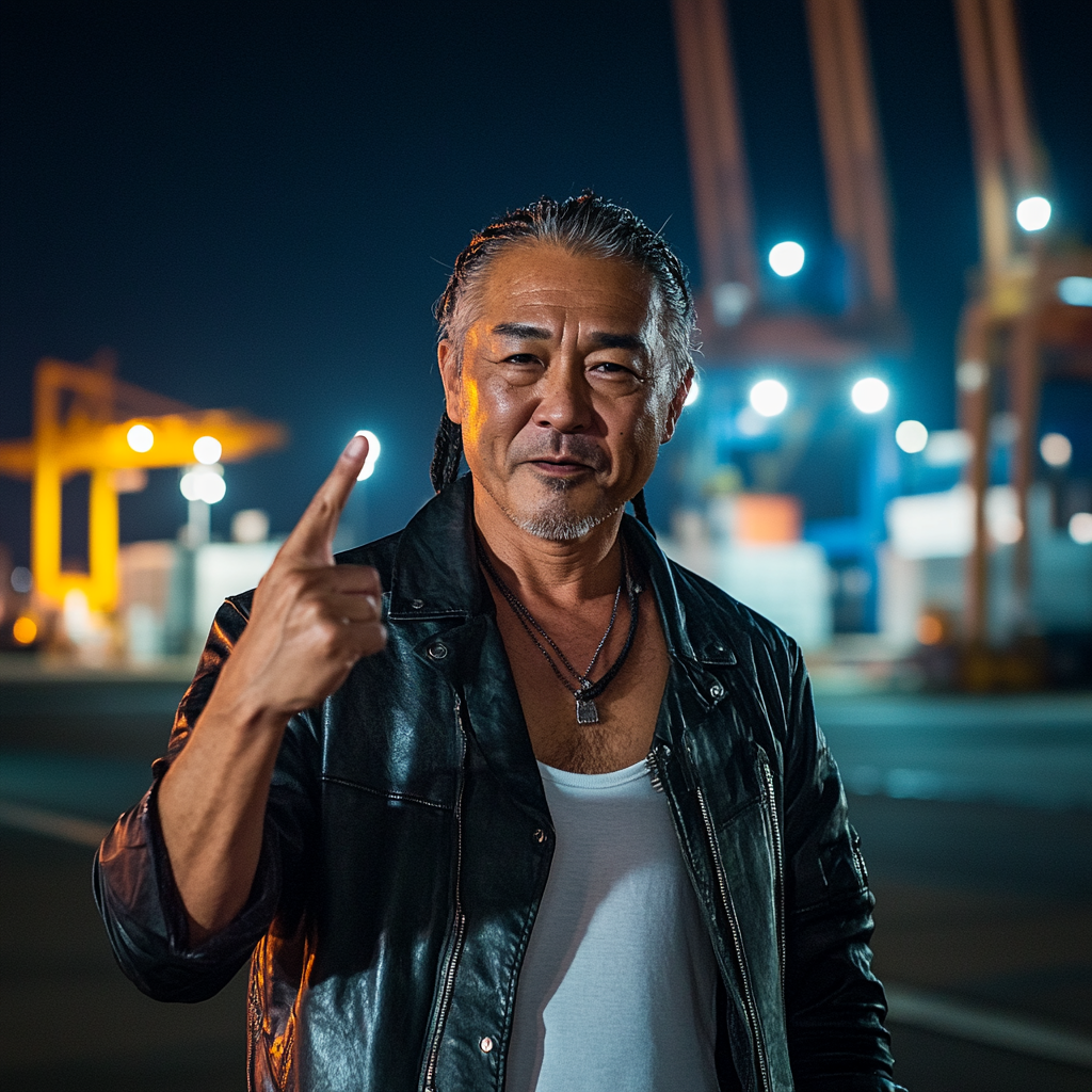 Japanese man in leather jacket