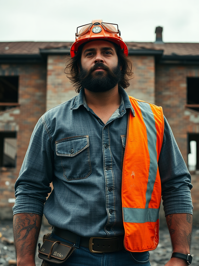 Jason Momoa at burnt school construction site