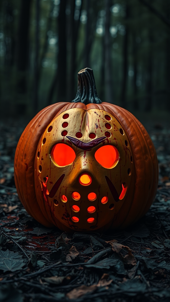 Jason Voorhees Pumpkin in Spooky Forest