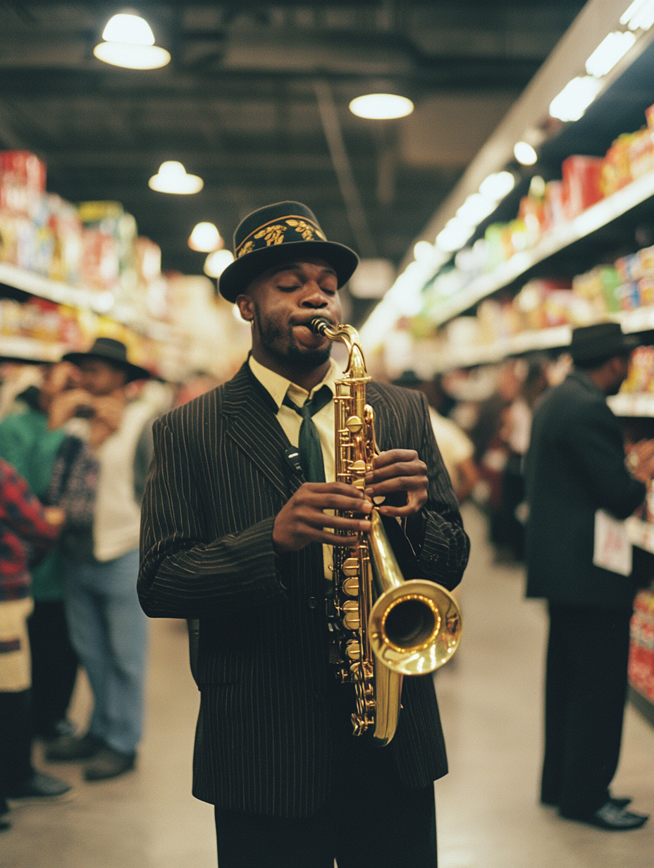 Jazz band surprises shoppers, dancing in grocery store